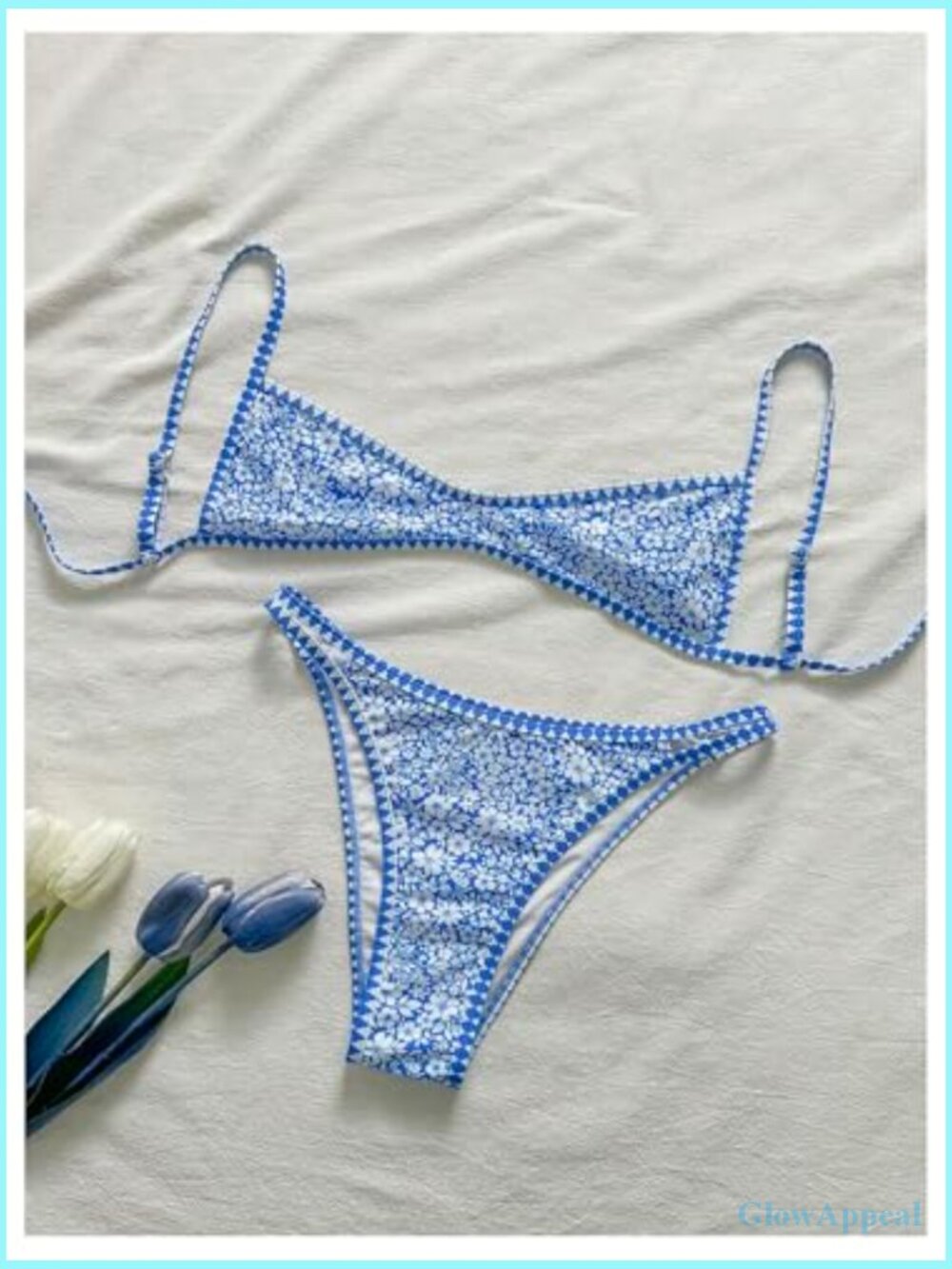 Floral Print Bikini Set Spaghetti Strap Two Piece Swimsuit - Picture 3 of 5